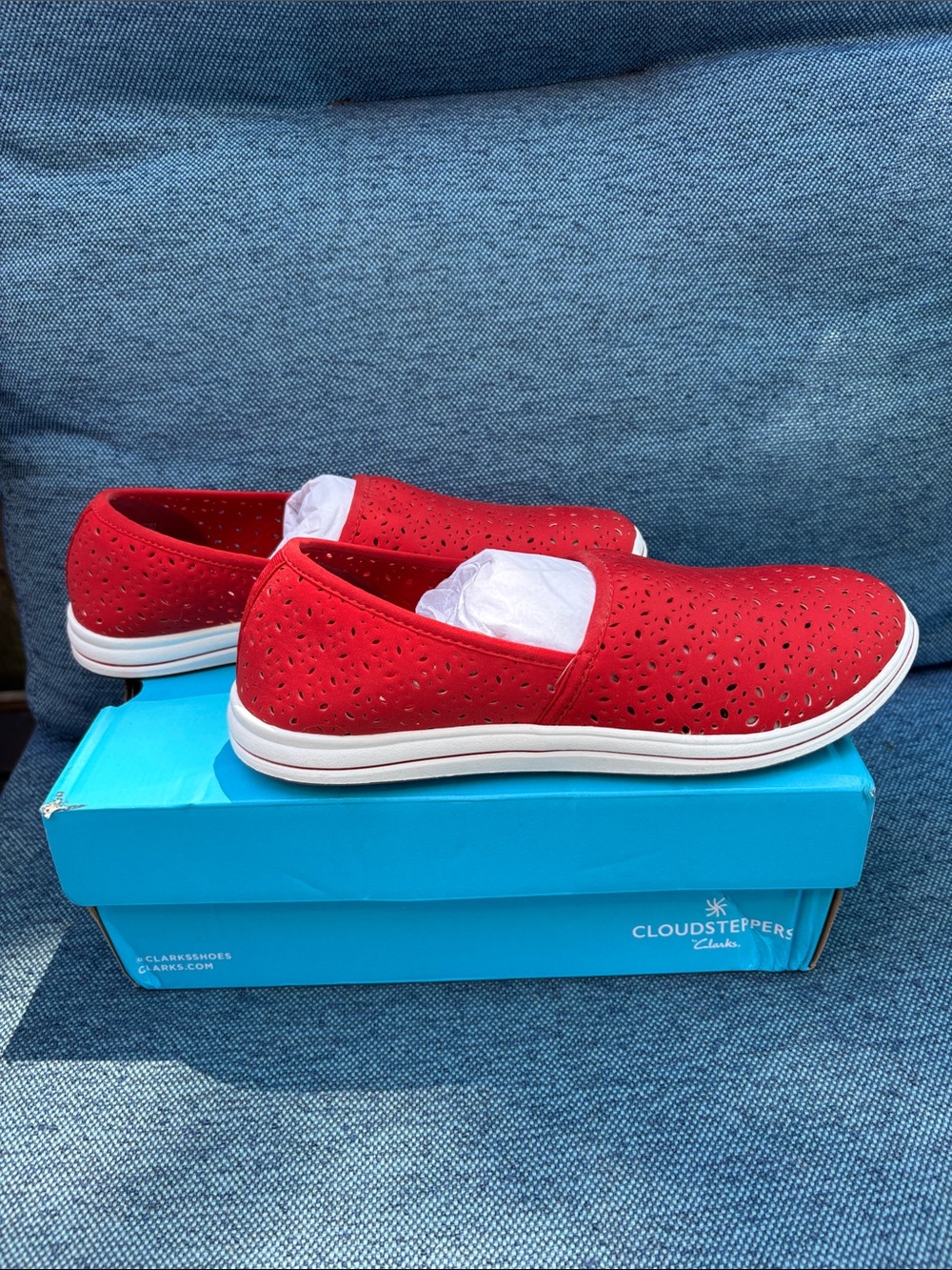 Clarks Cloudsteppers Breeze Lily Cherry Red 10W Wide $50 NEW